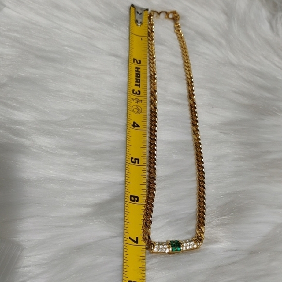Authentic Dior Vtg Gold Tone Necklace WGreen Rhinestones & Crystals - Picture 11 of 13